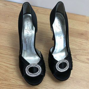 Ivanka Trump Heels 8 M Black Satin Rhinestone